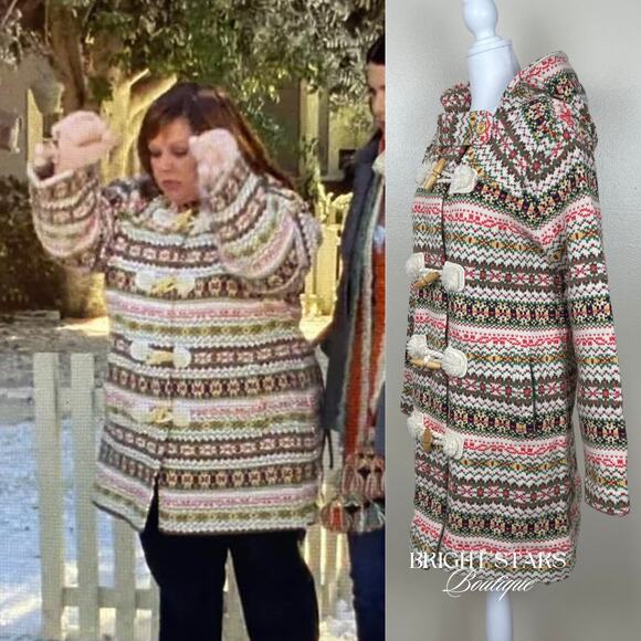 Rare Fair Isle Duffle Coat ASO Sookie Gilmore Girls Multicolor Womens Small Knit - Picture 2 of 13